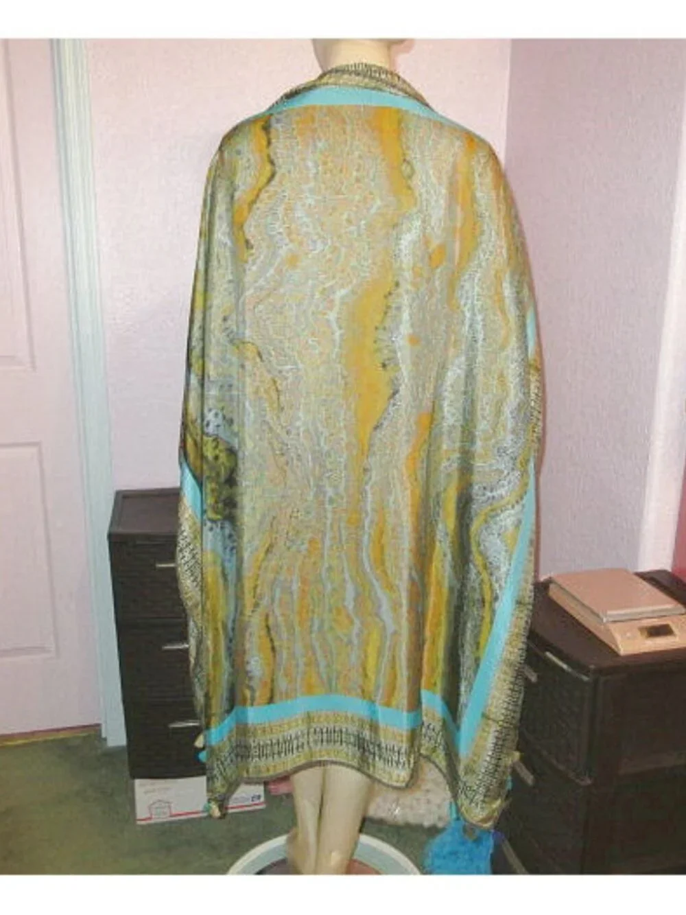 Blank London Silk Scarf Beaded Crochet Tassels Neck Wrap Shawl Boho Artsy NWT
